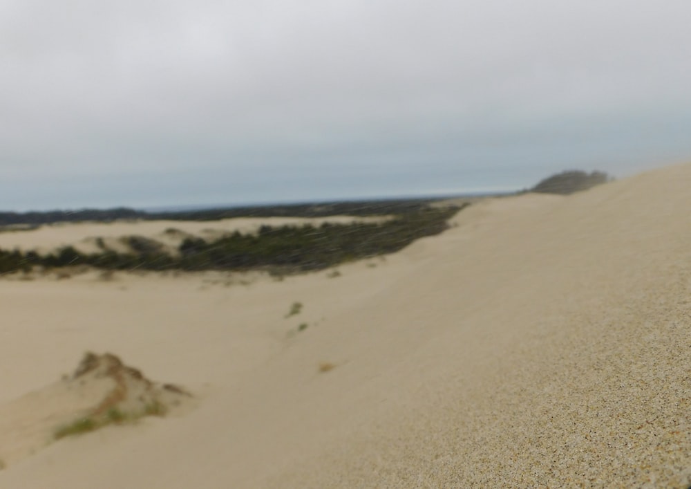 Ein verschwommenes Foto eines Strandes mit Sanddünen