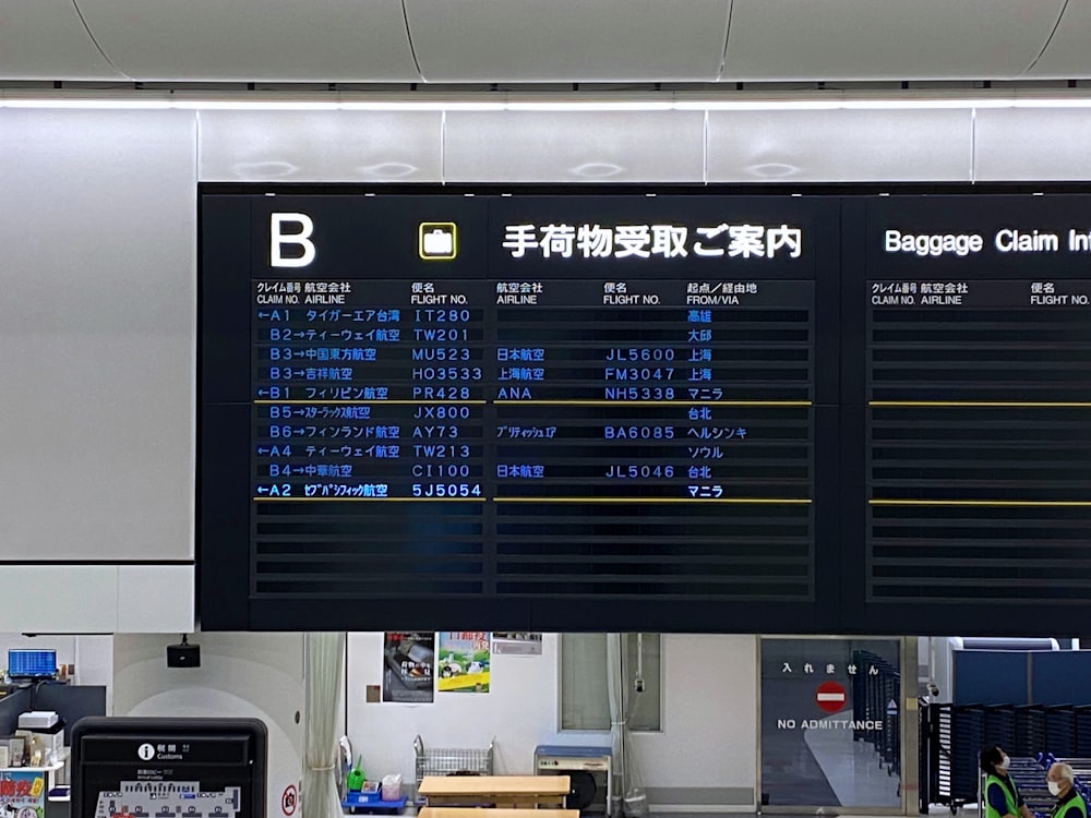 a large sign in an airport with a lot of writing on it