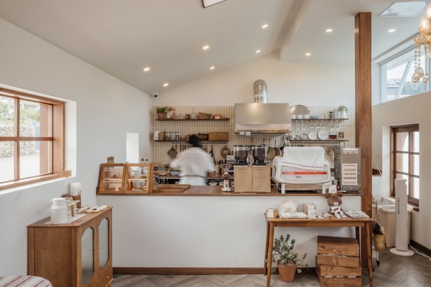 A cozy interior of the bakery with minimalist design.