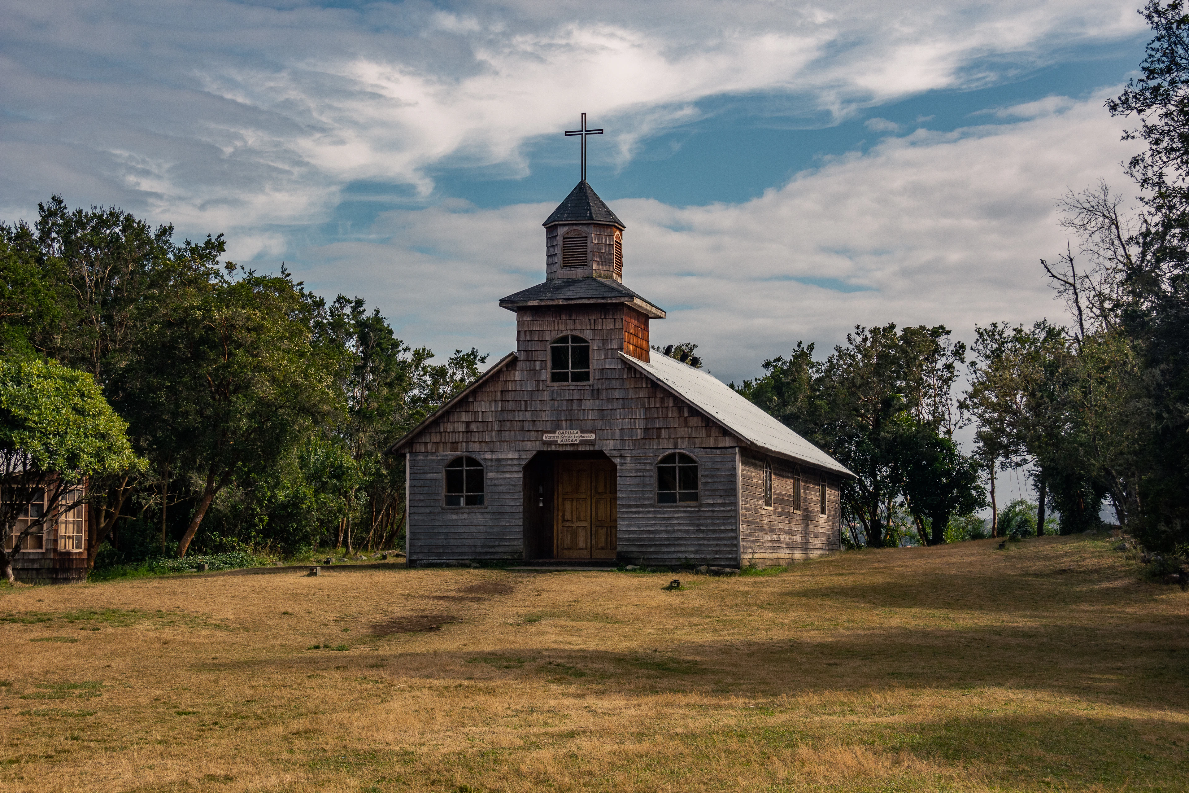 The wooden church on Isla Aucar in the Chiloé archipelago, Chile