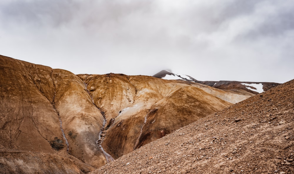 a view of a mountain with a small stream running through it