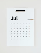 a calendar with the word july on it