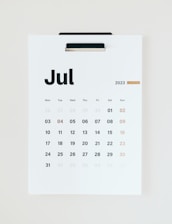 a calendar with the word july on it
