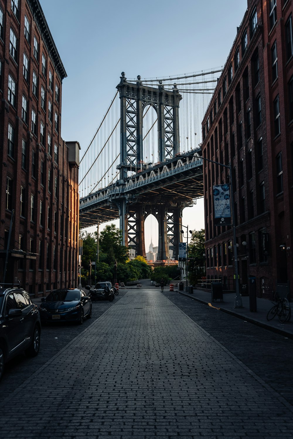 a view of a bridge over a city street