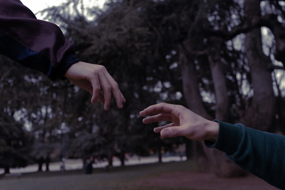 Due persone che allungano le mani per toccarsi