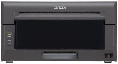 A professional printer with a dark gray exterior and simple design. The front panel features various indicator lights labeled On/Standby, Ribbon, Paper, and Error. The brand name 'Citizen' is displayed prominently at the top.