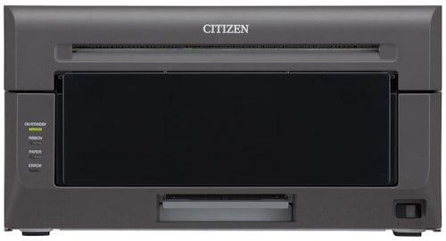 A professional printer with a dark gray exterior and simple design. The front panel features various indicator lights labeled On/Standby, Ribbon, Paper, and Error. The brand name 'Citizen' is displayed prominently at the top.