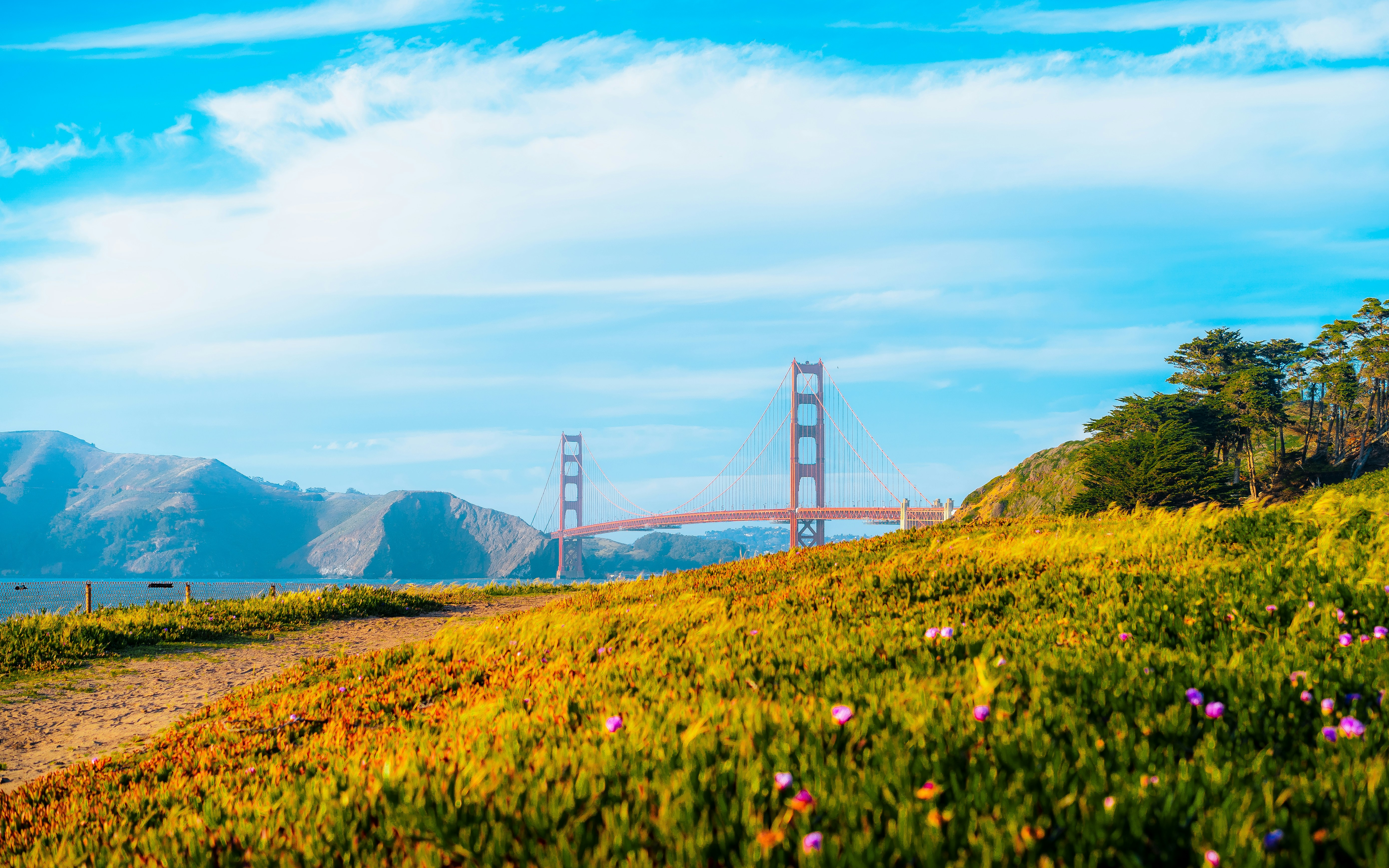 a scenic view of the golden gate bridge, 