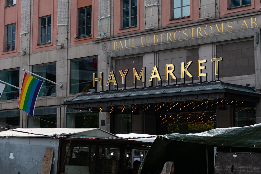 a building with a sign that says haymarket