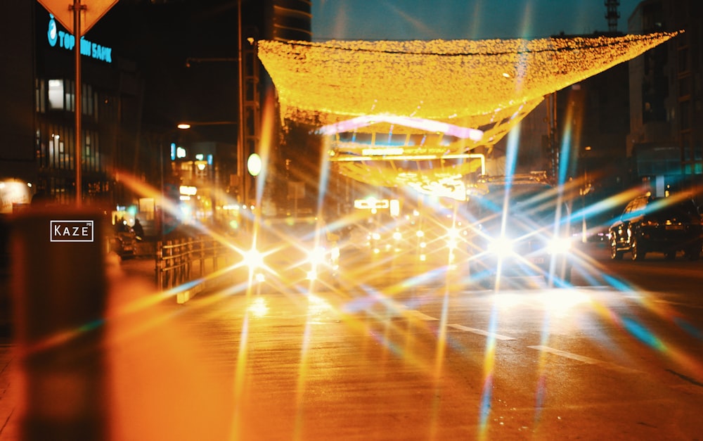 a street scene with focus on the street lights