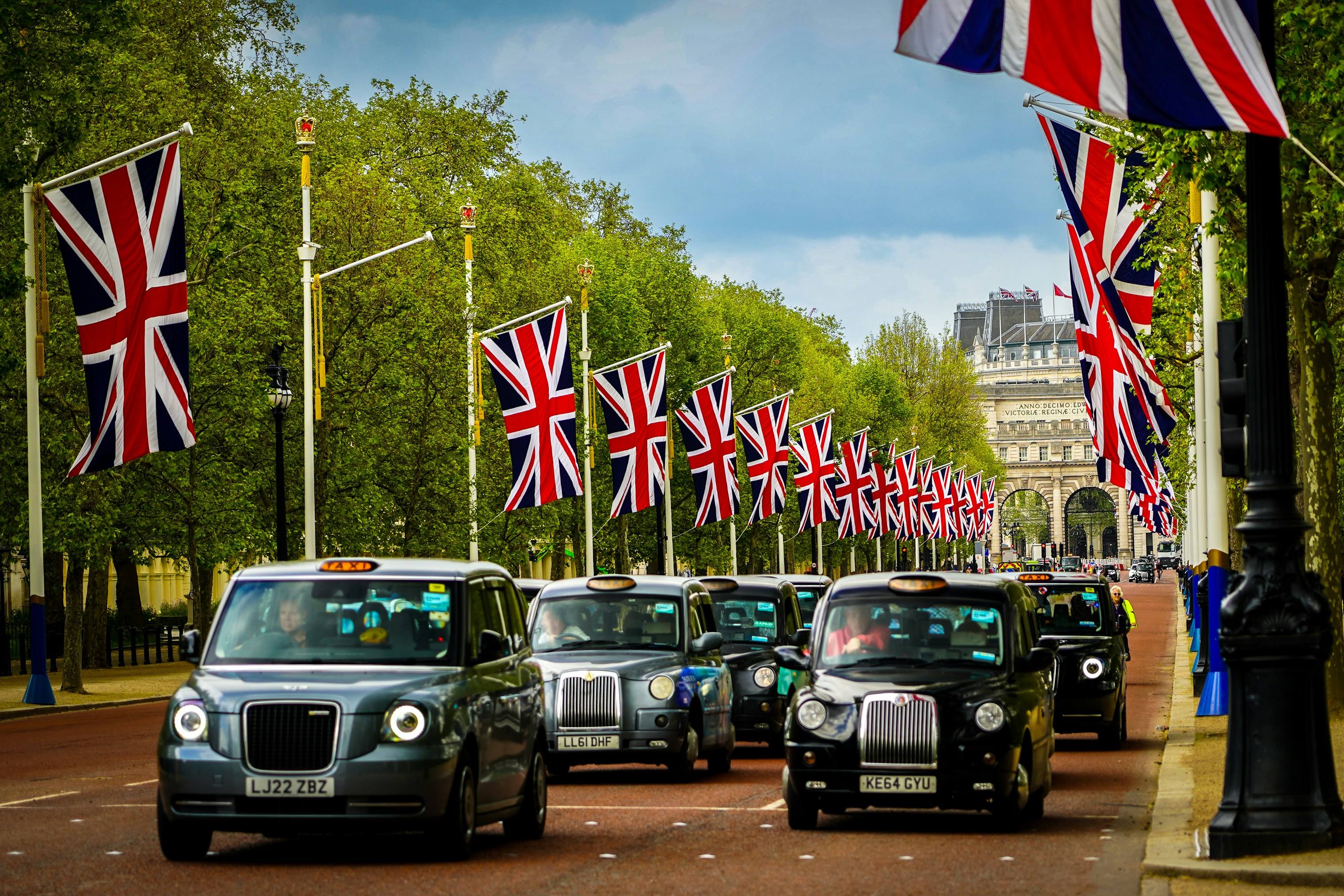Black cabs on The Mall, London, U.K.