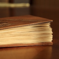 A close-up of a vintage book with intricate cover design.