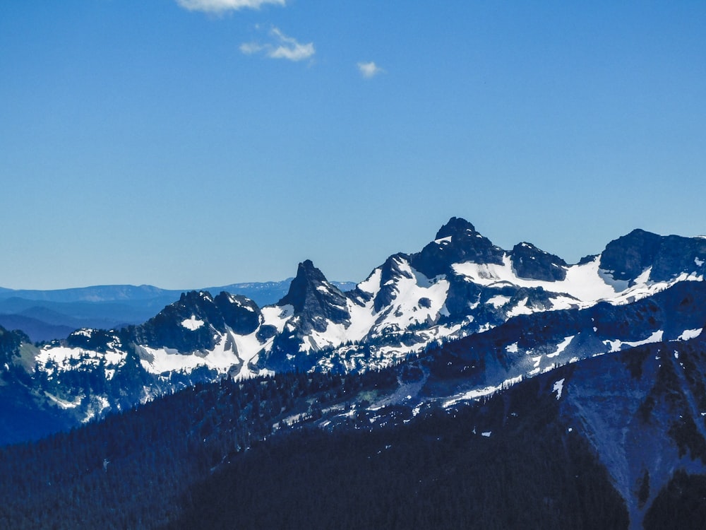 a mountain range with snow covered mountains in the background