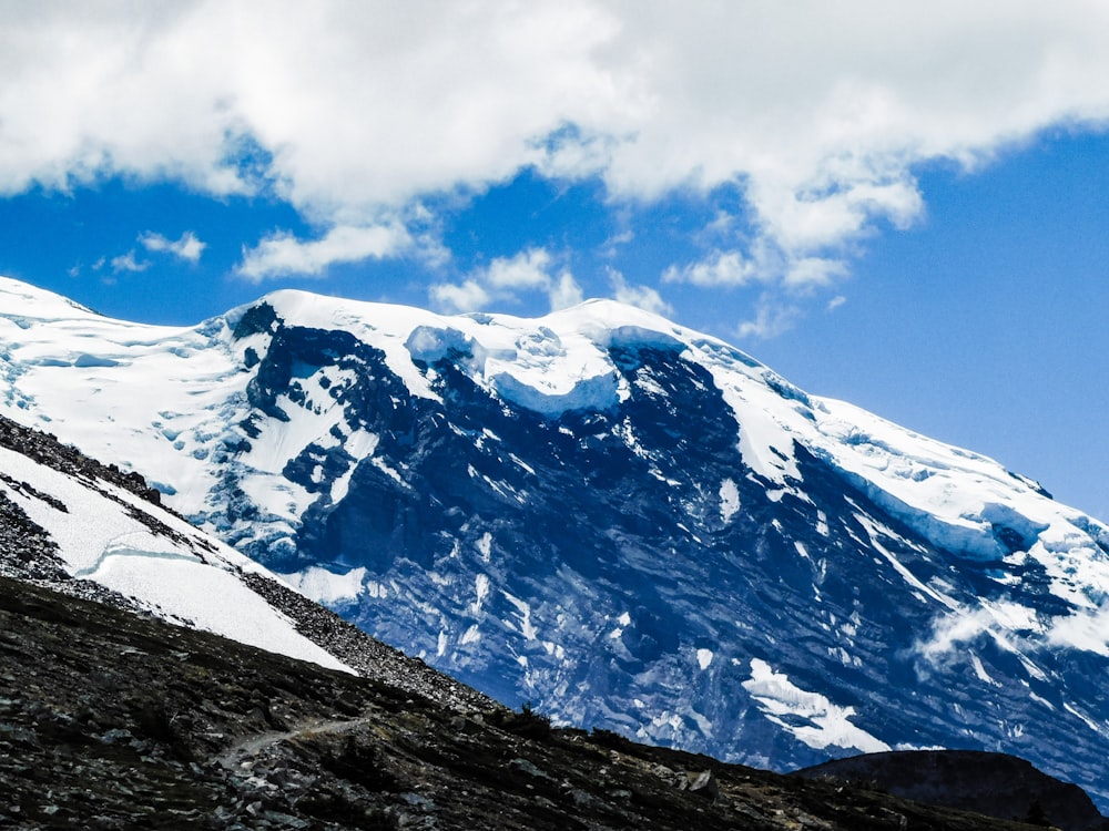 a snow covered mountain with a sky background