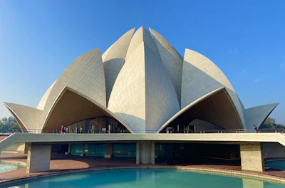 Lotus Temple Baha'i House of Worship in New Delhi with reflection pool