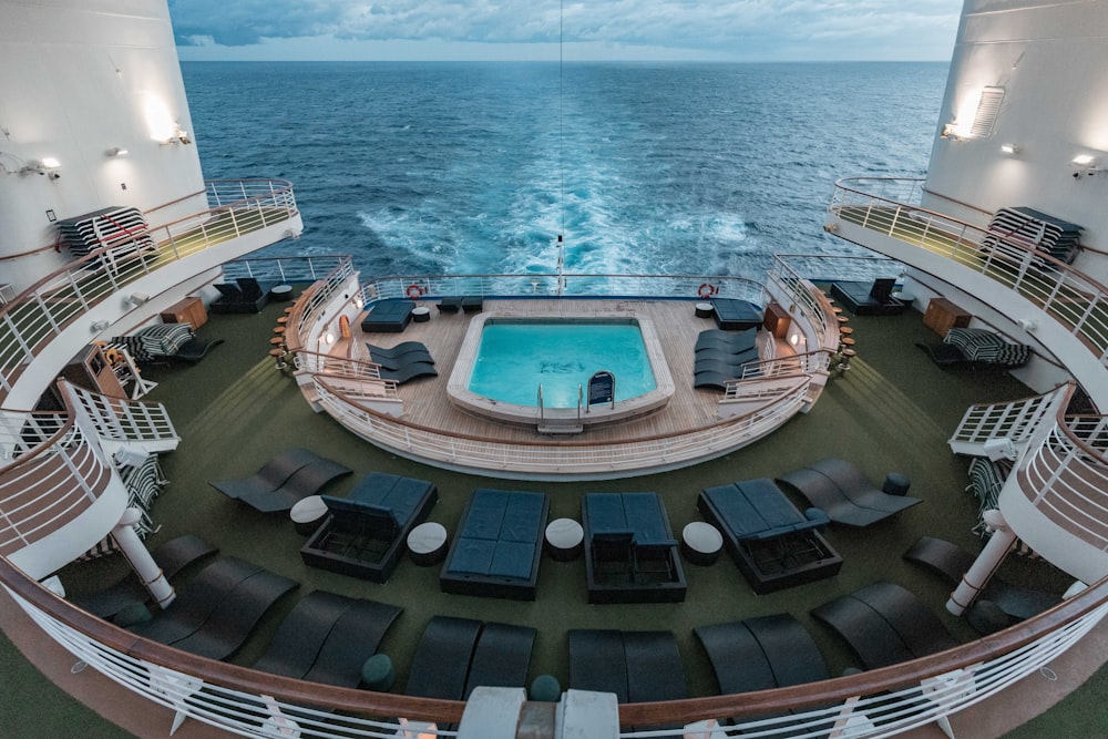 a pool on the deck of a cruise ship