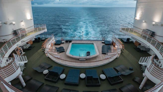 a pool on the deck of a cruise ship