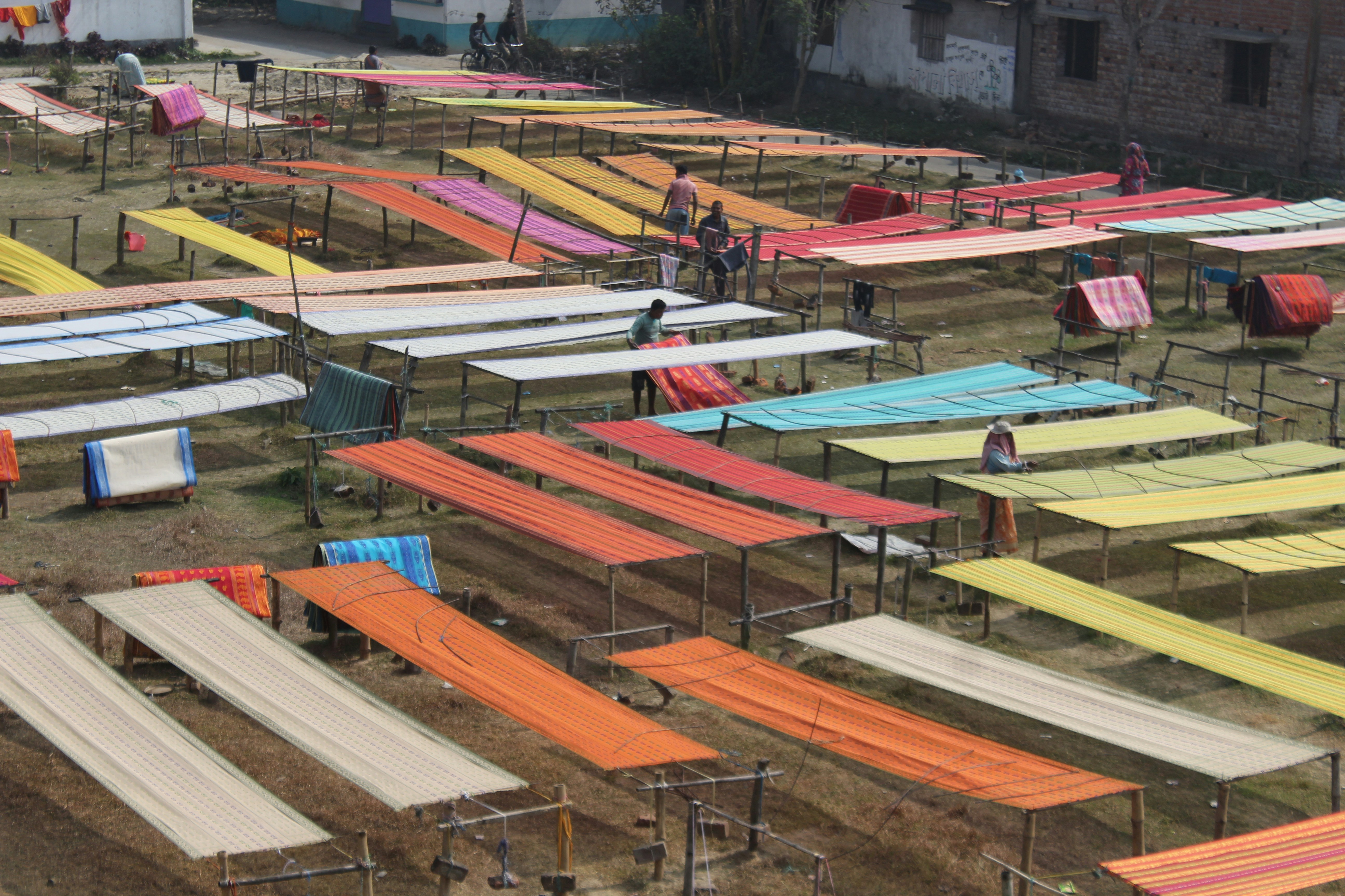 a bunch of beds that are sitting in the grass
