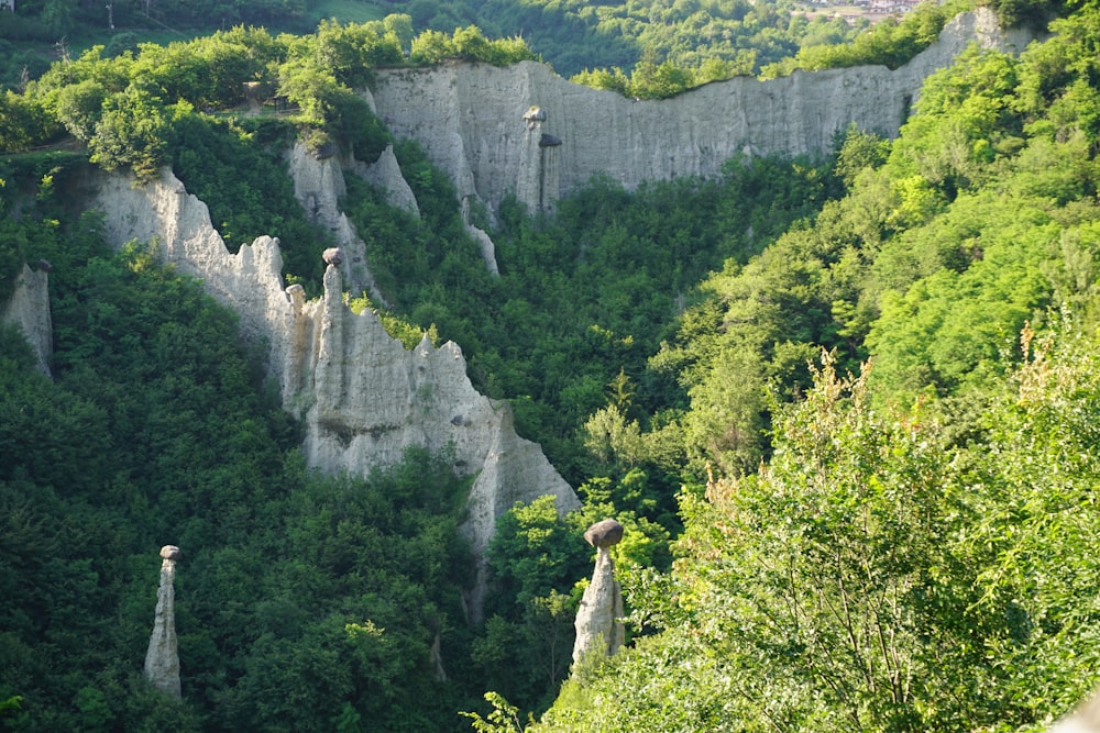 a view of a mountain with trees and rocks