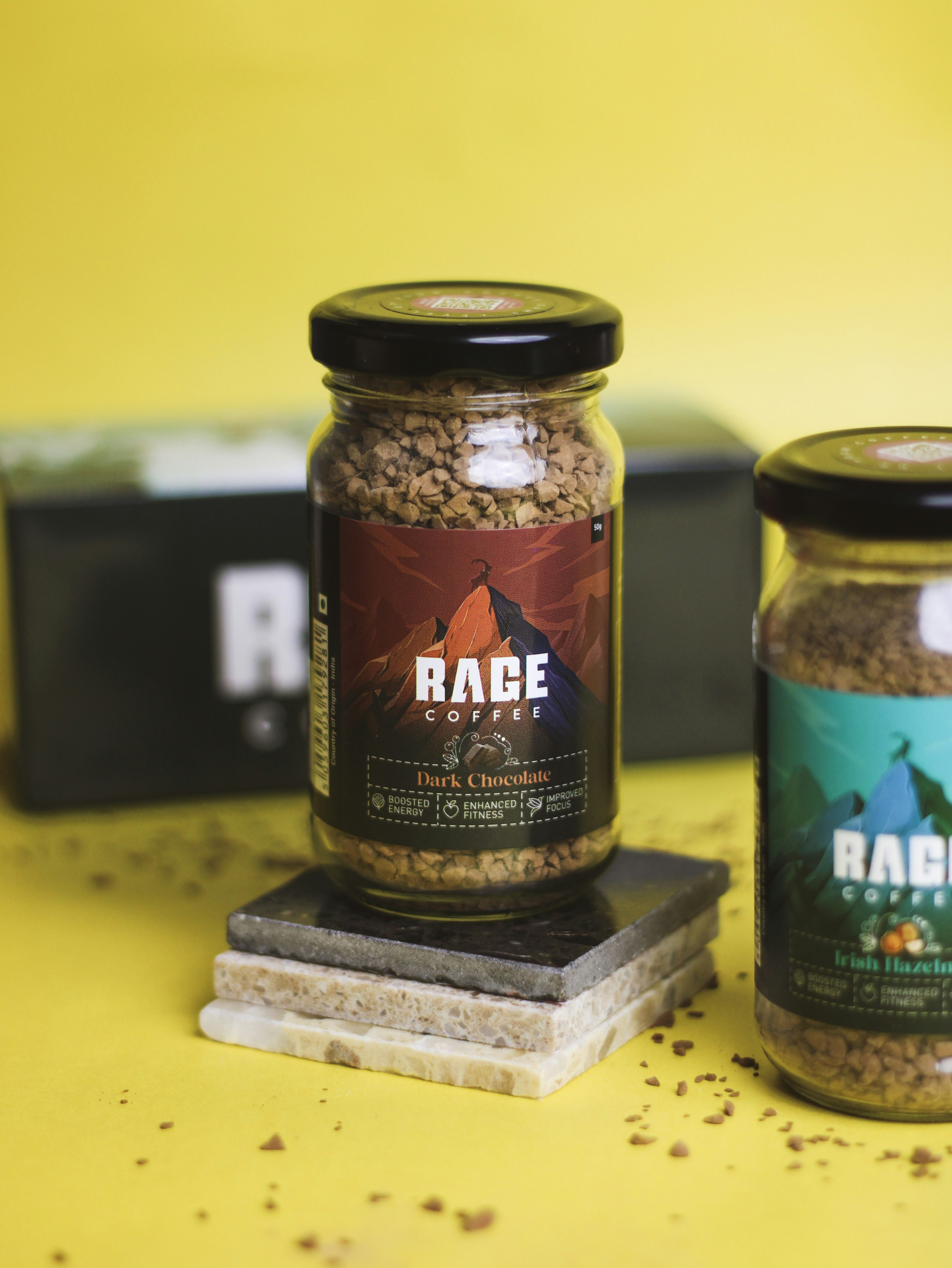Rage Coffee premium coffee brand — bold dark roast coffee cup, energetic brand photography, modern coffee culture