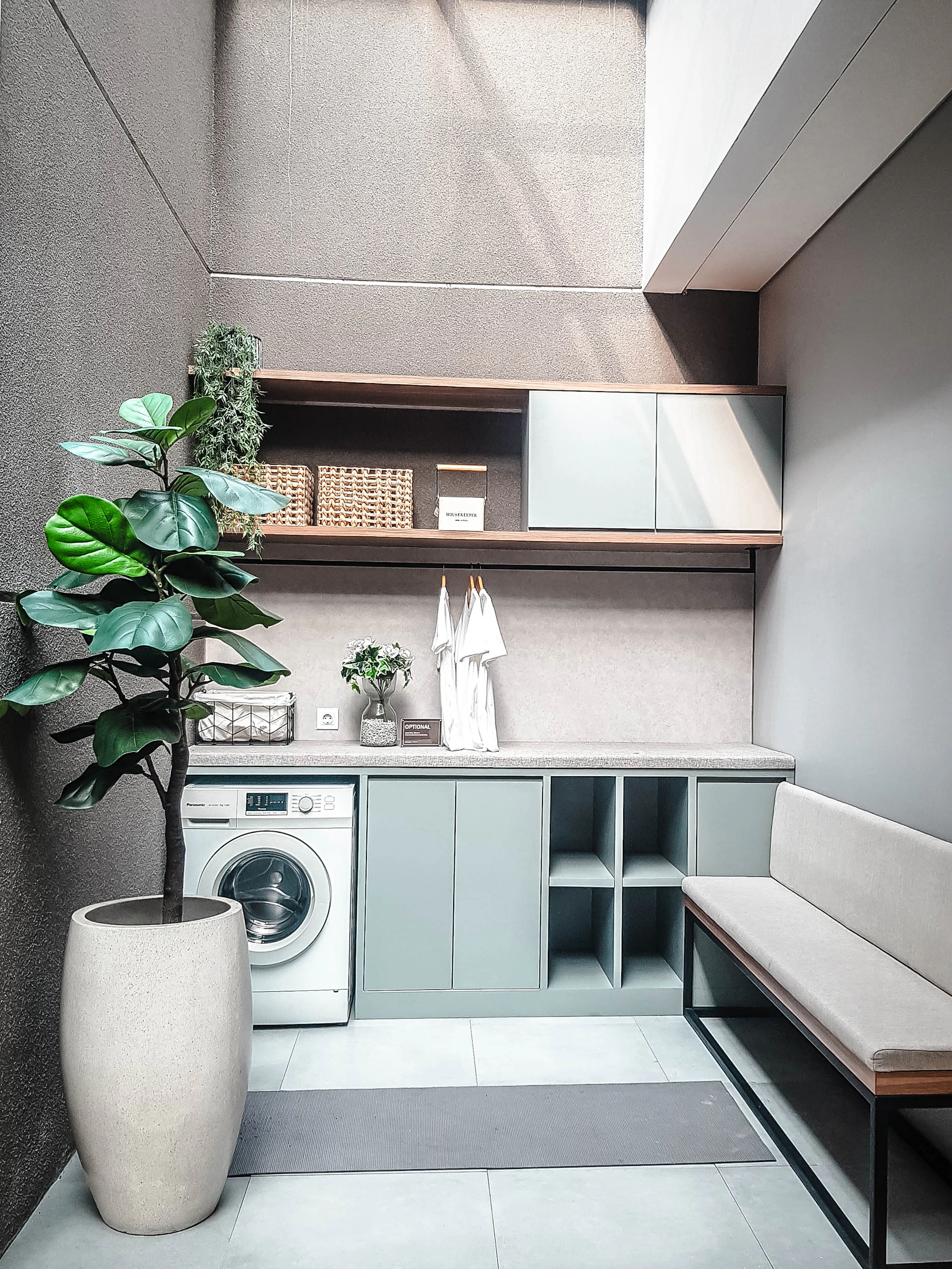 a washer and dryer in a small room