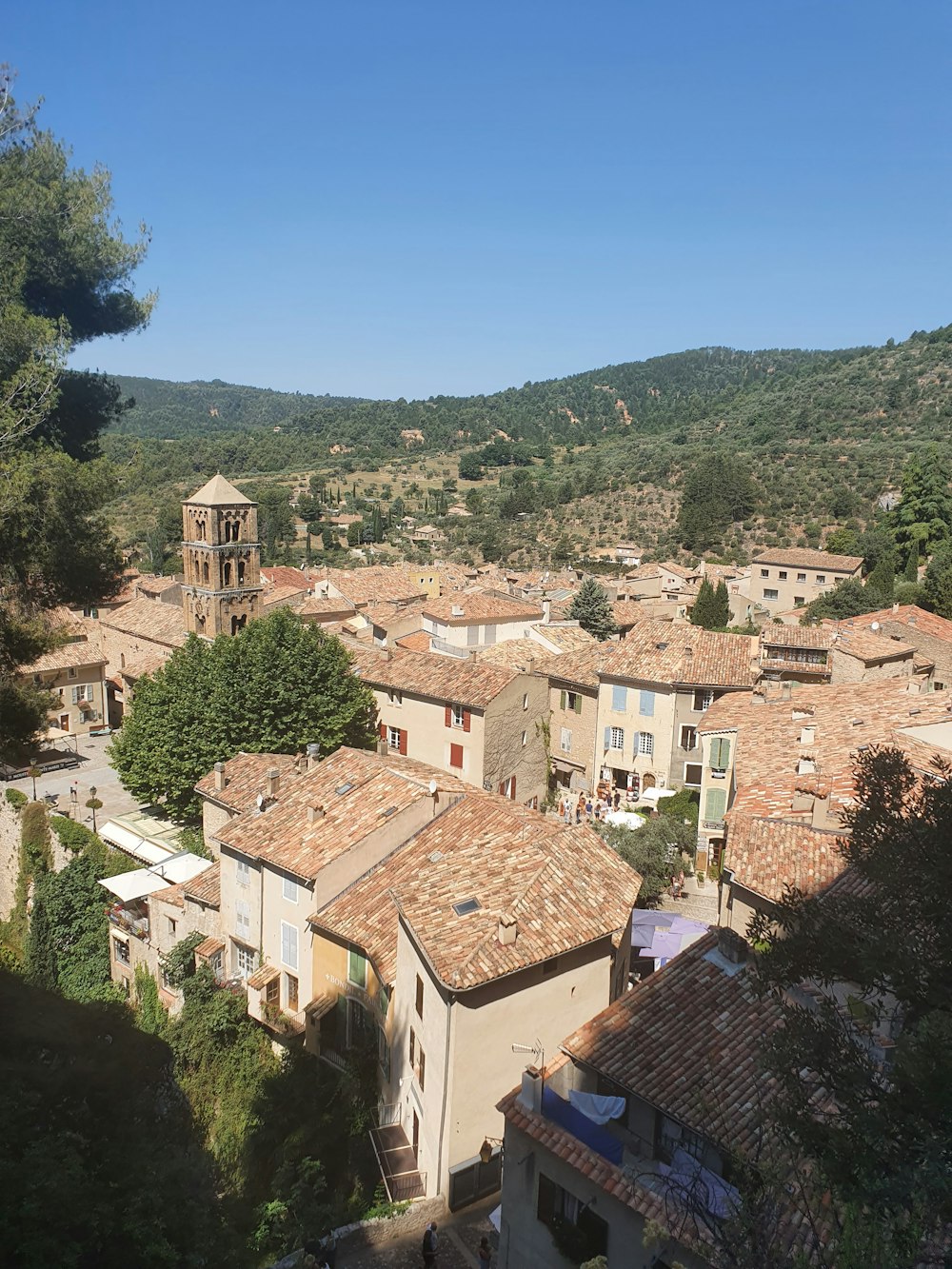 a view of a small village in the mountains