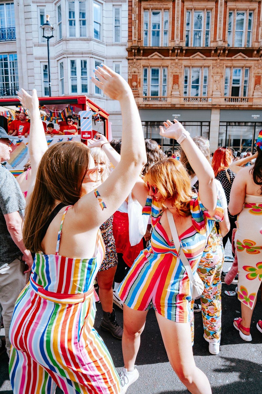 a group of people dancing in the street