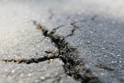 a crack in the asphalt of a road