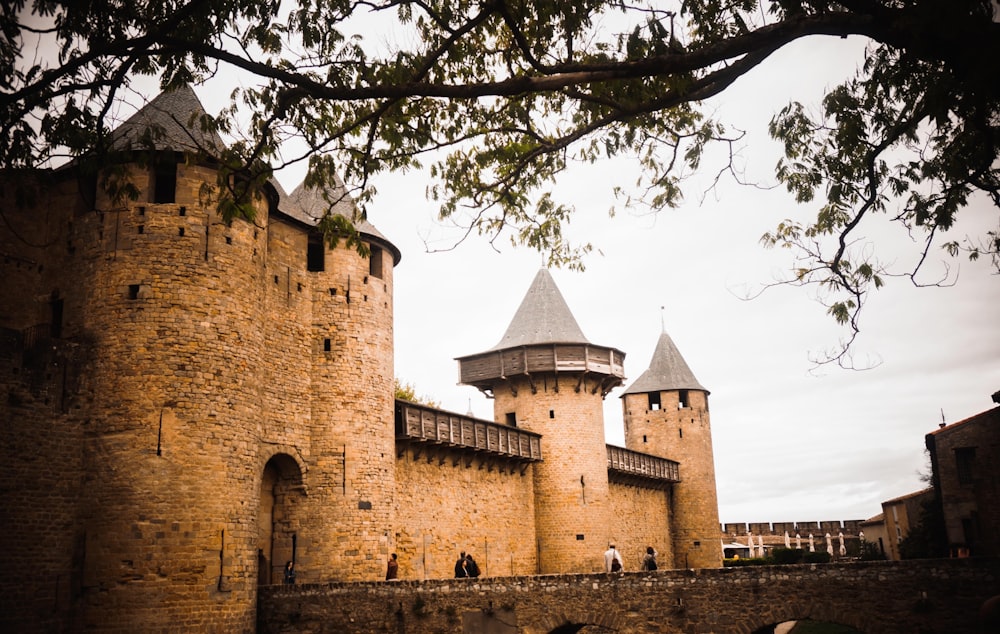 a castle with two towers and a bridge