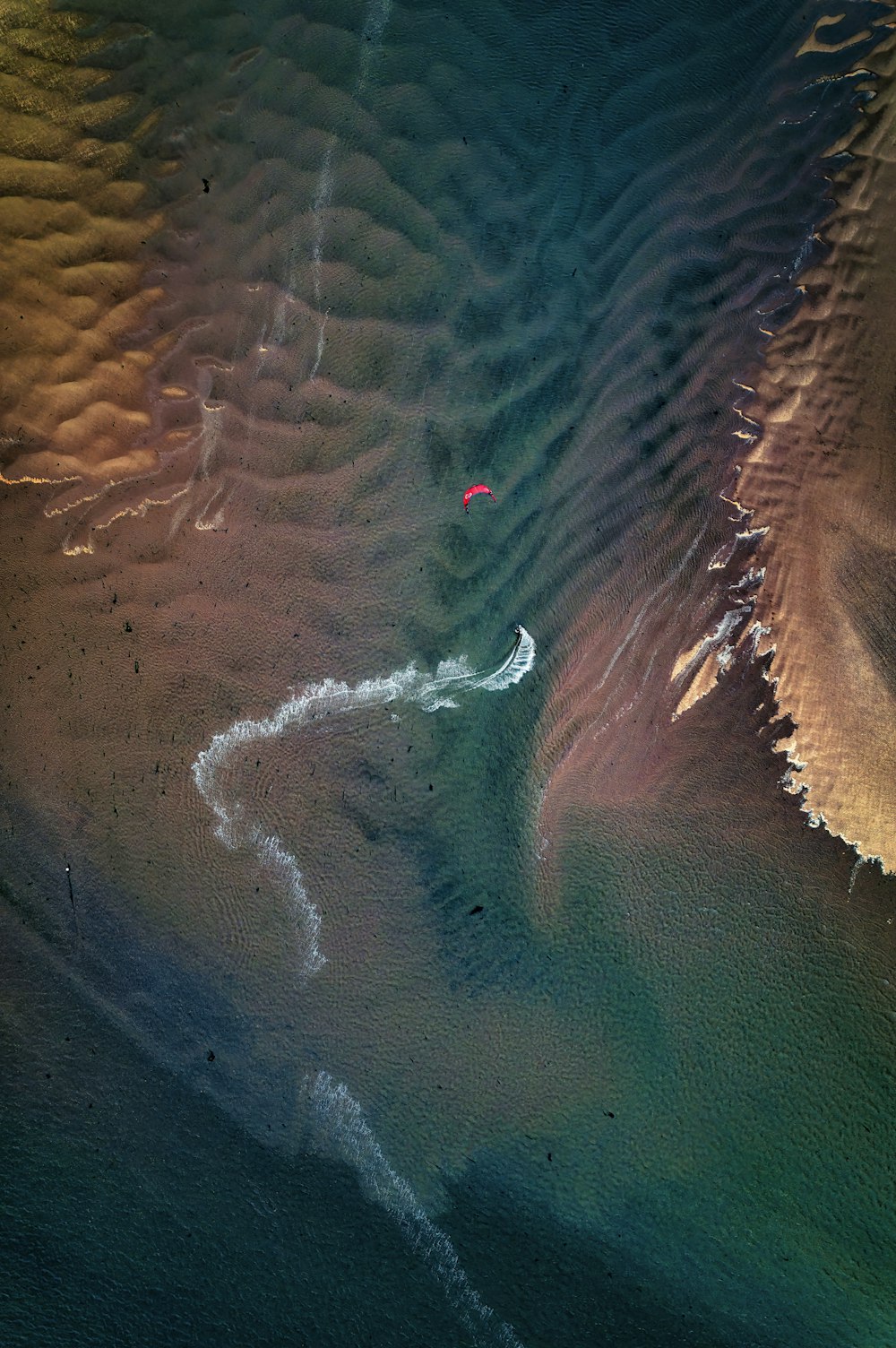 an aerial view of a body of water