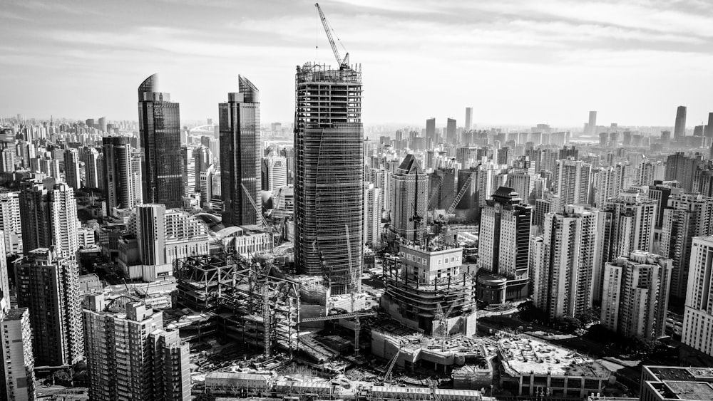 a black and white photo of a large city