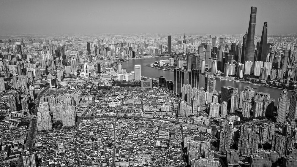 a black and white photo of a large city