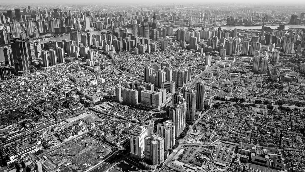 a black and white photo of a large city