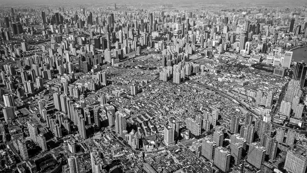 a black and white photo of a large city