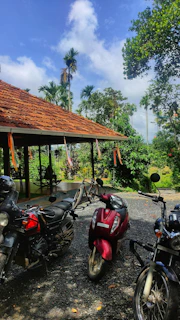 A group photo of excited winners with their motorcycles, smiling and celebrating outdoors with a clear blue sky.