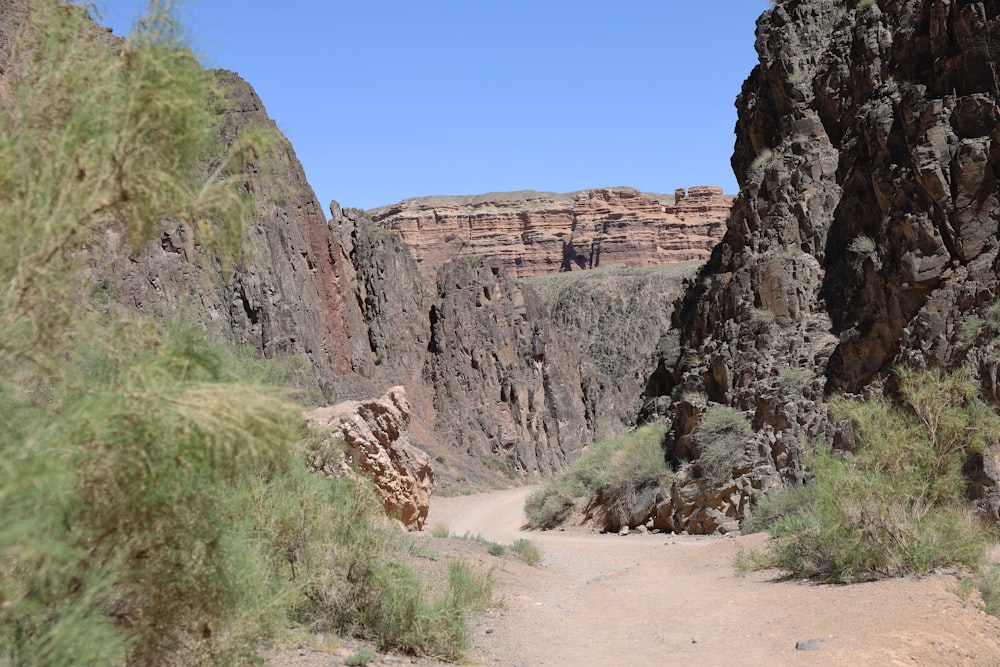 a dirt road in the middle of a canyon
