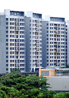a group of tall buildings sitting next to each other