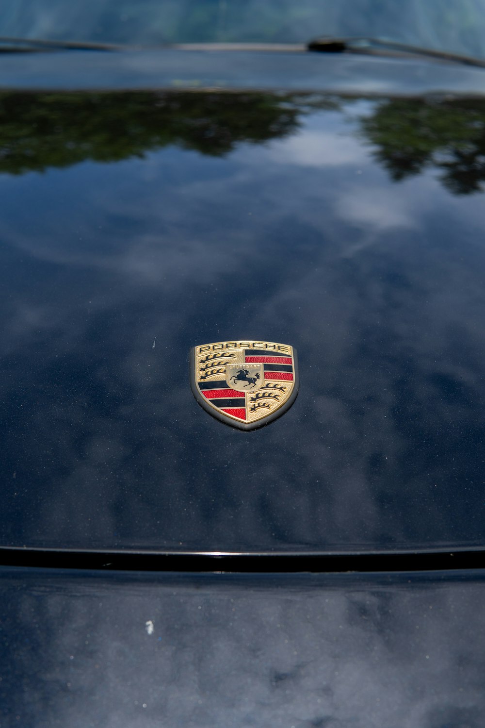 a close up of the hood of a car