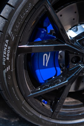 a close up of a tire on a car