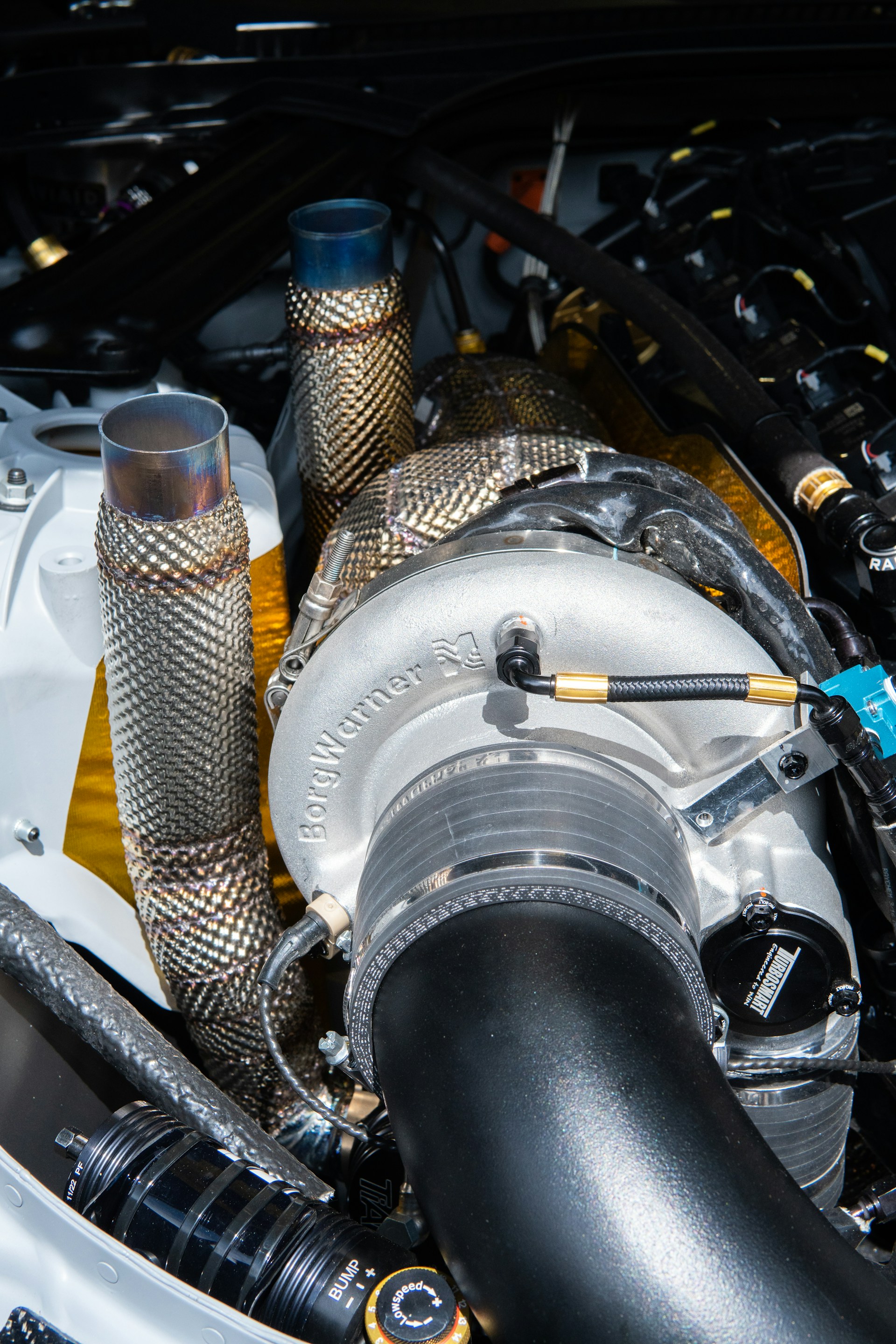 a close up of the engine of a car