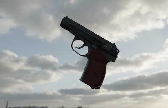 Instructor demonstrating proper handgun grip and stance on a sunny outdoor range.