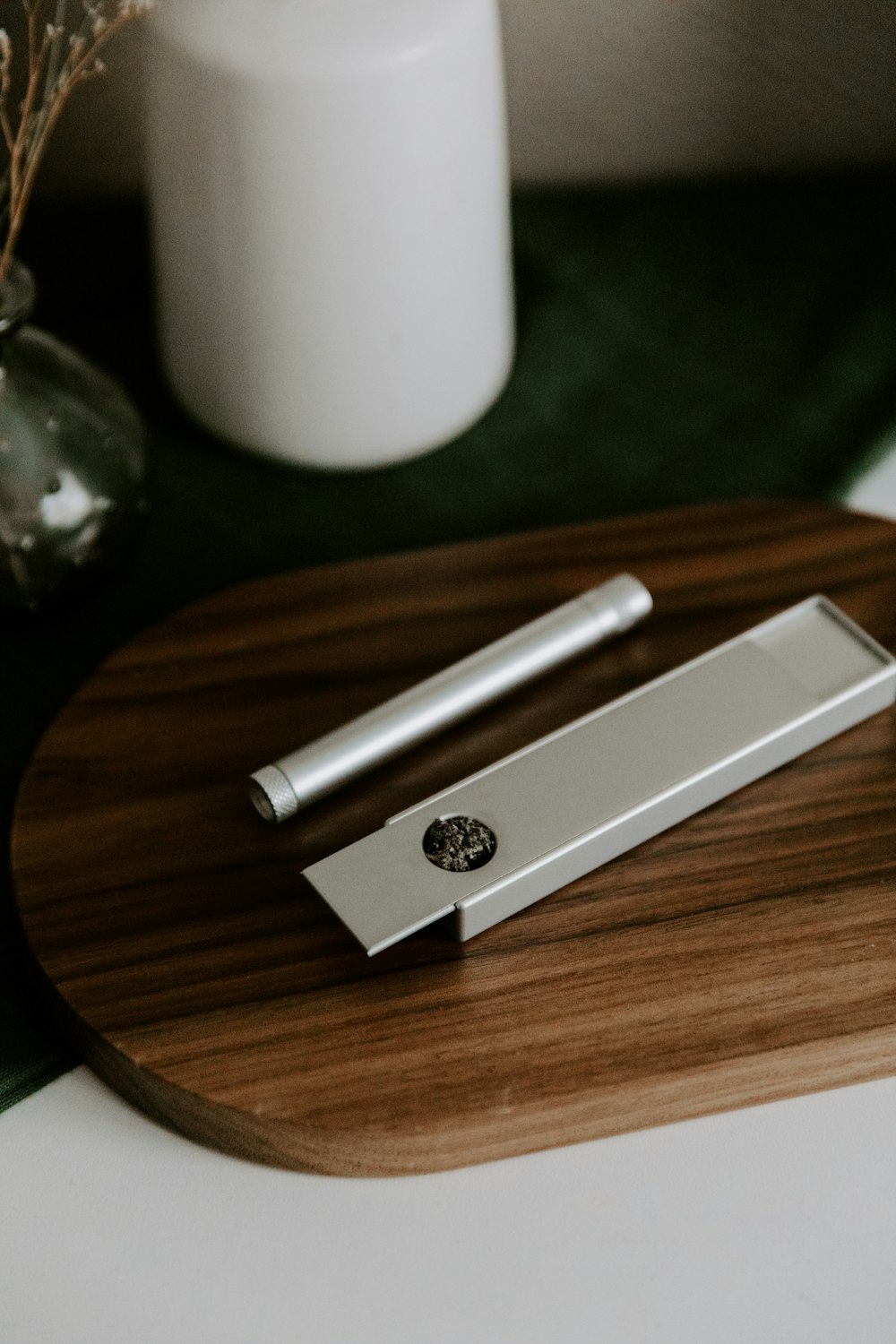 a wooden cutting board with a knife on it