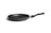 A black frying pan with an orange detail on the handle is placed against a plain, light-colored background. The pan has a sleek, modern design with a smooth, non-stick surface.
