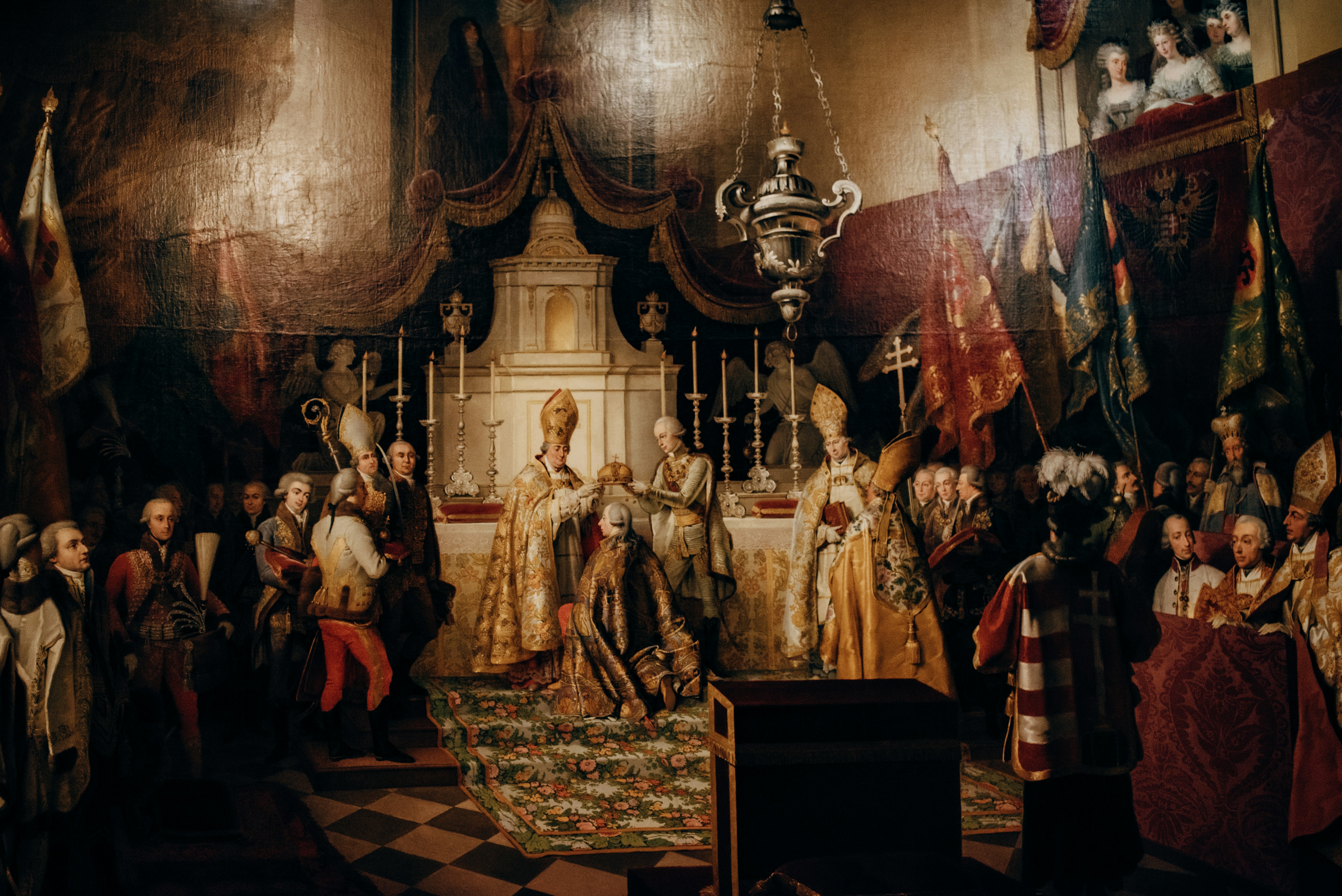 a painting of a group of people in a room