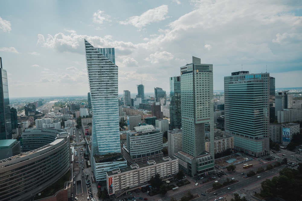 a view of a city with tall buildings