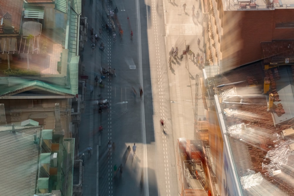 an aerial view of a busy city street