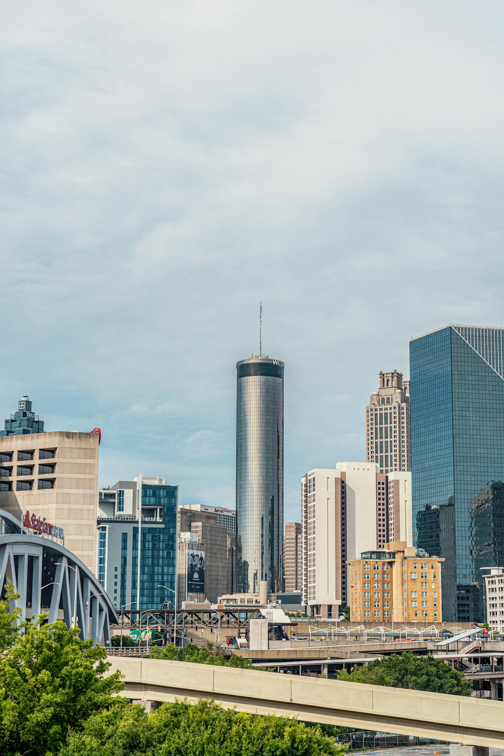 a view of a city from a bridge