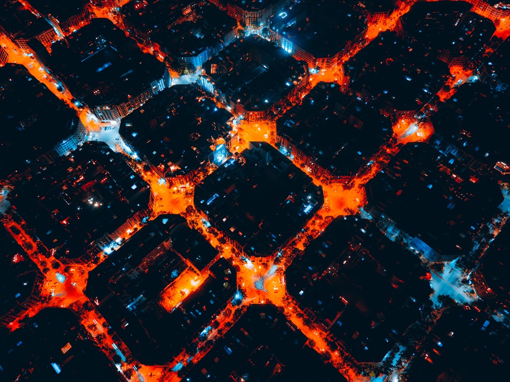 a group of cubes that are lit up in the dark