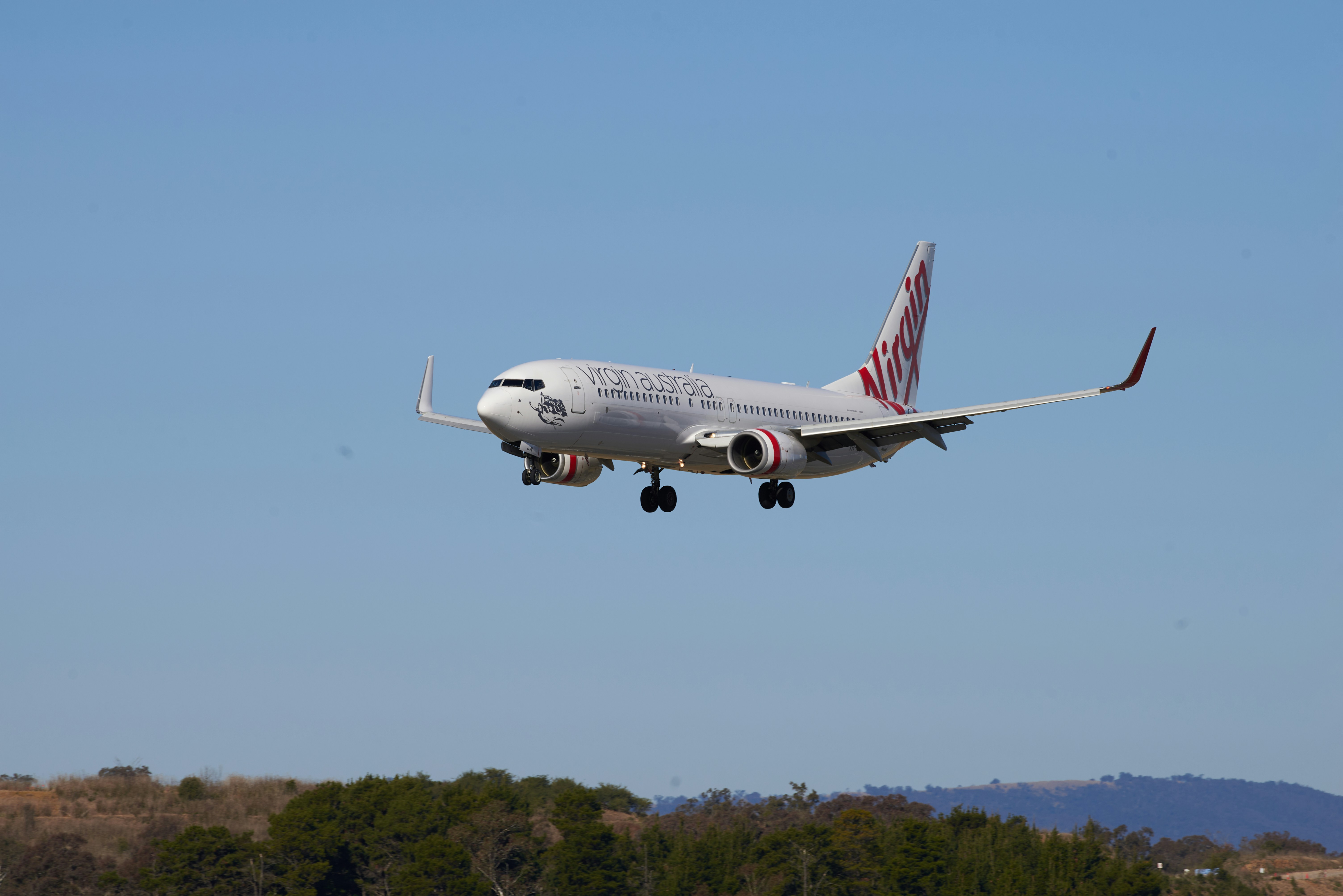 a large jetliner flying through a blue sky