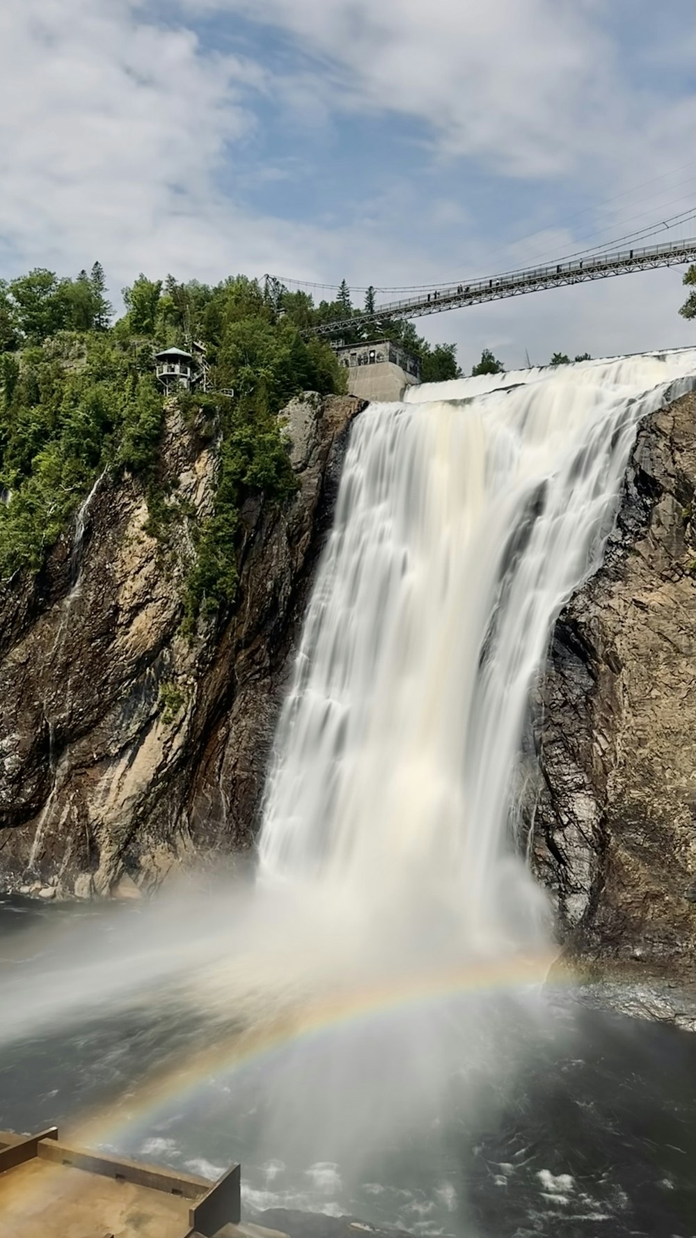 a waterfall with a rainbow in the middle of it